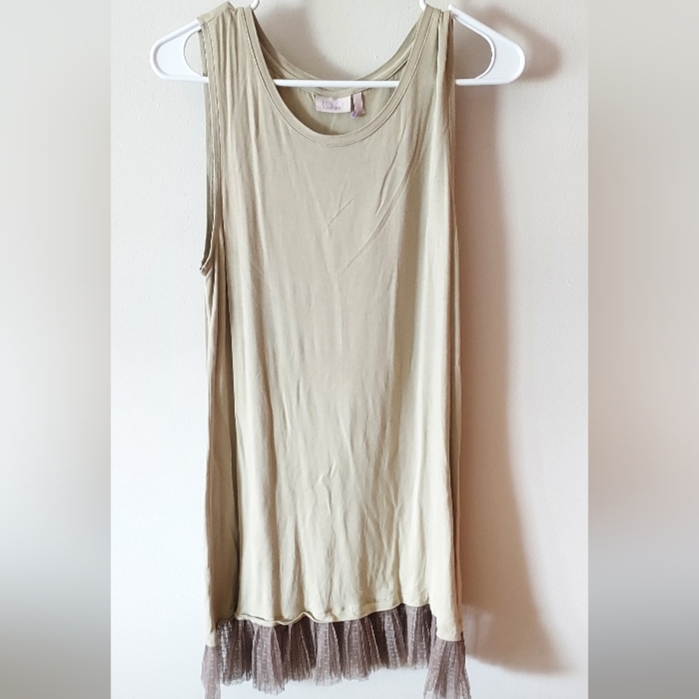 LOGO Layers by Lori Goldstein Sleeveless Tunic Dress Size M Pleated Hem ~ Cream
